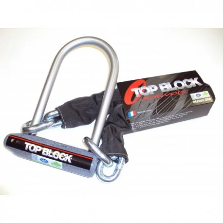 Antivol moto TOP BLOCK SILVER 210L homologue classe SRA avec chaine