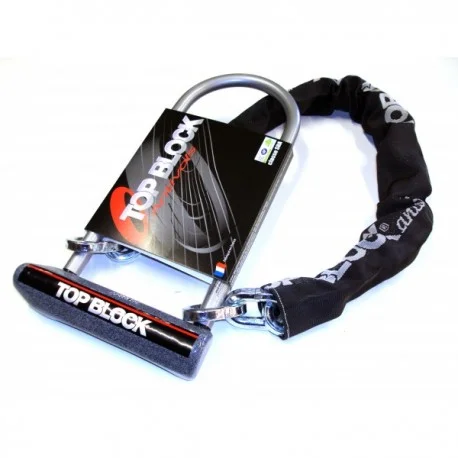 Antivol moto TOP BLOCK SILVER 320C homologue classe SRA avec chaine