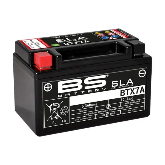 Batterie BS Battery SLA YTX7A-BS ferme Type Acide Sans entretien/prête à l’emploi Ref : 321061 / 1080665