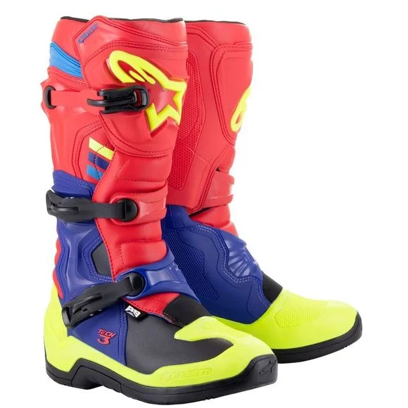 Bottes cross Alpinestars TECH 3 – BRIGHT RED / DARK BLUE / YELLOW FLUO 2023 – Rouge / Bleu Ref : AP12716