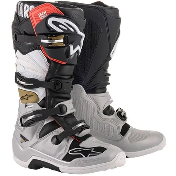 Bottes cross Alpinestars TECH 7 – BLACK SILVER WHITE GOLD 2024 – Noir / Gris Ref : AP11735