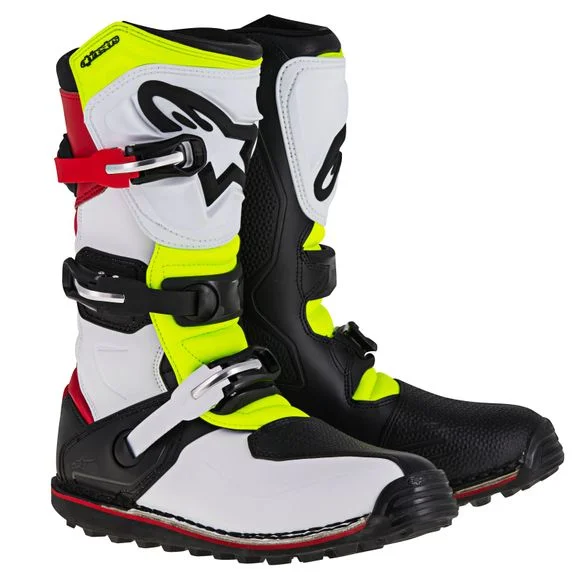 Bottes trial Alpinestars TECH-T – WHITE RED YELLOW FLUO BLACK 2025 – Blanc / Rouge Ref : AP10686