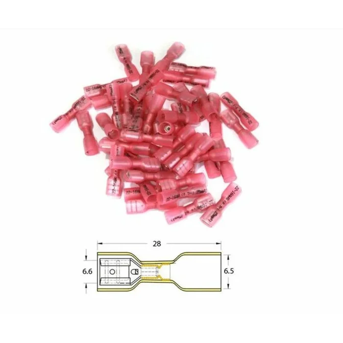 Bout à bout femelle plat à sertir thermo-rétractable BIHR Ø0,5mm²/1,5mm² – 50pcs transparent rouge