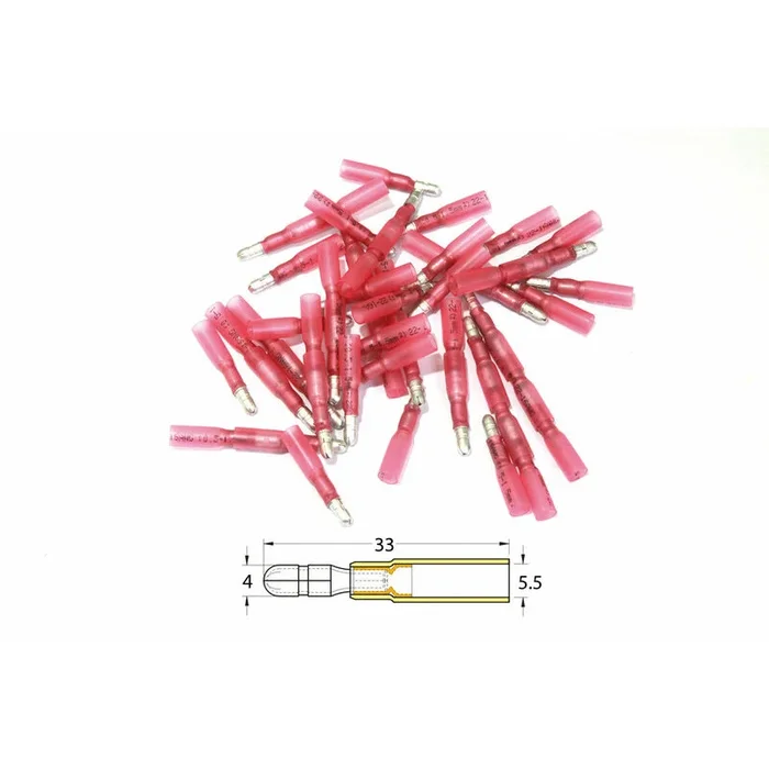 Bout à bout mâle rond à sertir thermo-rétractable BIHR Ø0,5mm²/1,5mm² – 50pcs transparent rouge