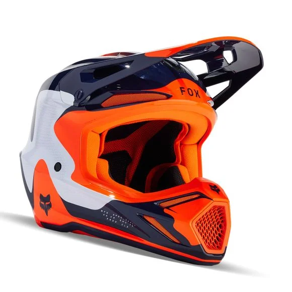 Casque cross Fox V3 – REVISE 2024 – Bleu / Orange Ref : FX4079-C25903