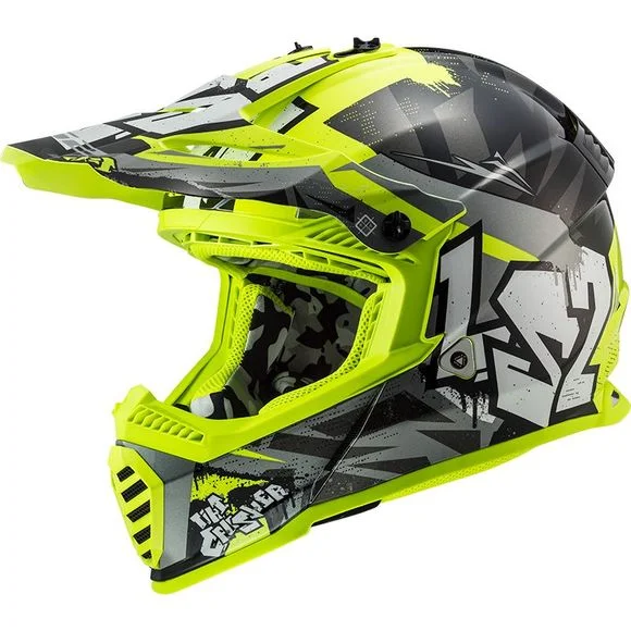 Casque cross LS2 MX437 FAST II MINI CRUSHER ENFANT – Noir / Jaune Ref : LS0880