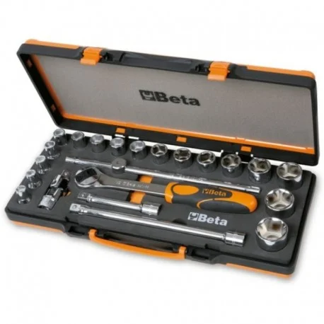 Coffret avec plateau thermoforme rigide BETA 1 cliquet avec 17 douilles 6 pans 1/2 » + 5 accessoires