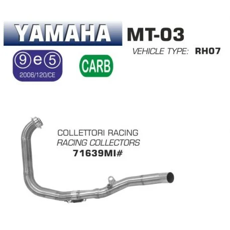 Collecteur d’Echappement racing ARROW YAMAHA MT-03 2016-2019 YZF-R3 2019-2023