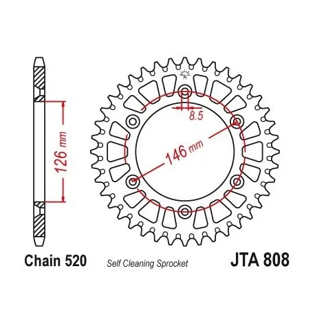 Couronne JT SPROCKETS Aluminium Ultra-light anti-boue 808-520