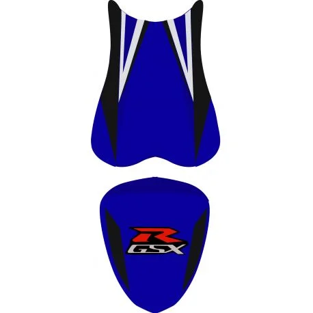 housse de selle bagster SUZUKI GSXR600 2007 BLEU/CARBONE/NOIR/ARGENT/LETTRES ROUGES ET BLANCHE