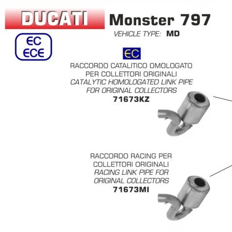Raccord d’echappement ARROW DUCATI 797 MONSTER 2017-2018 800 MONSTER 2017-2020 800 SCRAMBLER DESERT SLED
