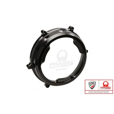 Transparent clutch cover with carbon inserts for Ducati oil clutches
